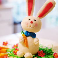 Mr. Easter Bunny Gum Paste Easter Bunny with fondant flowers and piles of fondant carrots. Made using tutorial on "My Cake School" website. And of...