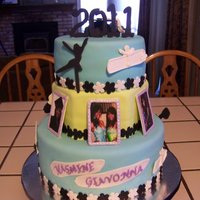 Grad Cake 3 tier made for 2 best friends with their various interests and activities represented.