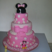 Minnie Mouse Bottom lemon sponge with lemon curd filling, middle chocolate fudge with mocha filling, top vanilla sponge with butter almond filling....