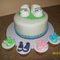 Baby Shower Baby shower cake. *** unknown. Colour scheme was blue, pink, mint green and purple.