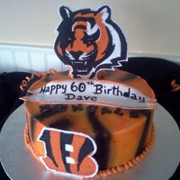 Bengals Cake bengals birthday cake, the bengal and the B are royal icing. The ribbon is fondant