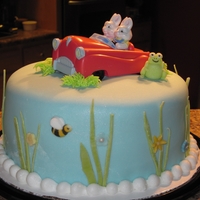 Max & Ruby 8" round covered in fondant and fondant decorations except the car with characters. THey were purchased from party express.