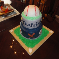 Thunder Baseball Cake This cake was made for the end of the year party for my sons baseball team, "The Thunder"