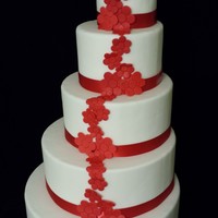 Red Flowers Wedding Cake Fondant with fondant accent flowers
