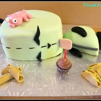 Gir Cake (Invader Zim Cartoon) GIR character from the cartoon Invader Zim, complete with mini cupcake