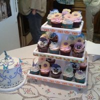 70Th Birthday This was for my grandmother's 70th Birthday. Cake is pina colda. One set of cupcakes is malted chocolate, one is strawberry margarita...