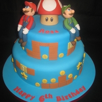 Mario & Luigi Children's birthday cake with hand modelled figures made from fondant with CMC.