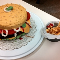 Cheeseburger Cake Bun Yellow Cake Burger Brownie Fondant Cheese Pickles Tomatoes Onions And Bacon Buttercream Frosting Cheeseburger cake. Bun: yellow cake, burger: brownie, fondant cheese, pickles, tomatoes, onions and bacon. Buttercream frosting