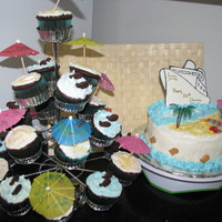 Cruise Cake And Cupcakes My friend turned 50 and her daughter requested a cruise theme. I used a yellow cake mix for the cake and made a strawberry glaze for the...