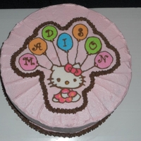 Hello Kitty Cake made for a little girl's birthday, using the photo from the plate to make the frozen butter cream transfer for this cake.