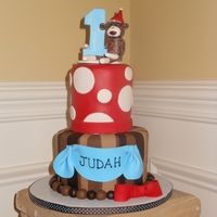 Sock Monkey A 6" and 4" full fondant cake with handmade and painted sugar topper. Customer described this in so much detail, I was certain to...