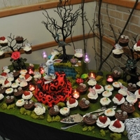 Tim Burtons Alice In Wonderland Wedding Fondant topsy turvy cake, chocolate modeling used for flower face, cake topper provided by bride