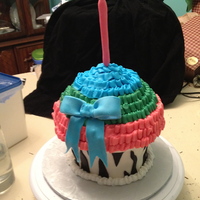 Cupcake Birthday Cake MMF candle and zebra print, buttercream "ribbon topping"
