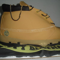 Timberland Boot Cake Butter cake with French Vanilla Buttercreme covered in MMFondant, everything is edible