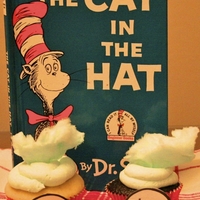 Thing 1 Thing 2 Dr. Suess themed cupcakes, cotton candy toppers.