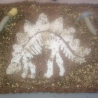 Dinosaur Fossil Cake Buttercream transfer (first time trying), fondant/gumpaste axe and brush. Inspiration for other photos on this site. For a party in my...