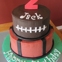 Sports Themed Birthday Cake Customer showed me a picture of a 4-tier cake (baseball, football, volleyball, basketball) that she wanted in a 2-tier version. Bottom tier...