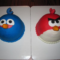 Pair Of Angry Bird Cakes For Twins Both Are A 6 Base With A 12 Ball On Top Covered In Buttercream With Fondant Accents Made A Dozen P Pair of angry bird cakes for twins. Both are a 6" base with a 1/2 ball on top, covered in buttercream with fondant accents. Made a...