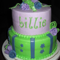 8 And 6 Layers Covered In Buttercream With Fondant Accents Painted With Pearl Dust 8" and 6" layers covered in buttercream with fondant accents painted with pearl dust.