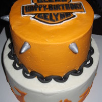 Joint Birthday Part For A Father Glenn And His Daughter Gelynn Who Both Love Harlys Bottom Is A 8 Round Covered In Buttercream With F Joint birthday part for a father (Glenn) and his daughter (Gelynn) who both love Harlys. Bottom is a 8" round covered in buttercream...