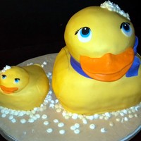 Duckie Cake Made For My Nieces First Birthday The Smaller Duck Is The Smash Cake We Gave Her To Tear Up Everything Is Made Of Fondant Wit Duckie Cake made for my nieces first birthday. The smaller duck is the smash cake we gave her to tear up. Everything is made of fondant...