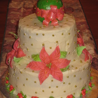 Poinsettia With X-Mas Ball family xmas cake butter cream icing with fondant/ gumpast accents