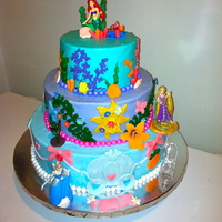 Disney Princess Cake Arial Rapunzel And Cinderella Bc Icing With Fondant Decorations Disney Princess Cake (Arial, Rapunzel, and Cinderella)BC icing with fondant decorations