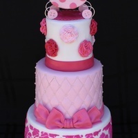 Shades Of Pink Baby Shower Cake With Royal Icing Stenciling Quilted Pattern And Ruffle Flowers The Carriage Is Made From Rice Krispy Treat... Shades of pink baby shower cake with royal icing stenciling, quilted pattern and ruffle flowers. The carriage is made from Rice Krispy...