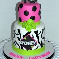 Hot Pink Lime Green And Zebra for a sweet little girl who loves bright colors, especially hot pink and lime green. 6in and 4in cakes