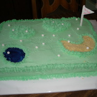 Golf Cake Cake for was my ladies charity golf tourney. Marble w/buttercream, water was piping gel, sand trap was crushed cookies, fondant golf balls...