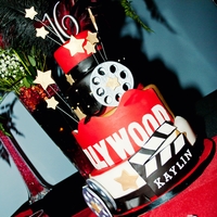 Sweet 16 Cake - Hollywood Theme French Vanilla and Chocolate cakefondant covered with gumpaste accents