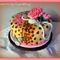 Fondant Covered Cake Painted With Food Color Gels And Decorated With Gumpaste Roses Pearls And Brooches fondant covered cake painted with food color gels and decorated with gumpaste roses, pearls and brooches