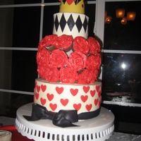 Queen Of Hearts This was for a red queen themed 21st bday party. The roses are mini cupcakes attached to a styro ball.