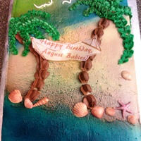Tropical Beach Birthday Cake Tropical Beach themed sheet cake to celebrate Employees' birthdays. Pina Coloda flavored with pineapple BC. TFL!