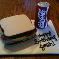 Sandwich And A Coke My daughter made this "sandwich and coke" for her friend's birthday. The sandwich is a white cake with bc icing and the coke...