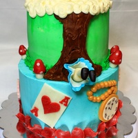 Alice In Wonderland Cake Alice falling down the rabbit hole. Buttercream cake with chocolate details.