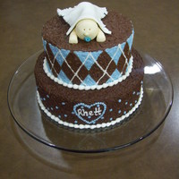 Tiered Baby Shower Cake Chocolate & Vanilla buttercream with MMF baby & blanket.