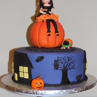 Halloween Cake Witch cake topper inspired by Naomi Hubert of Tea Party Cakes. Pumpkin made of RKT. Vanilla and Chocolate cake with chocolate buttercream...