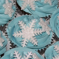 Frosty Cupcakes Devils food cupcakes with pale blue vanilla buttercream & glistening fondant snowflakes
