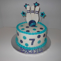 Bowling Party Cake Chocolate cake with buttercream icing, and fondant and gumpaste details. Thanks to Peggy Does Cake for allowing me to use her design!