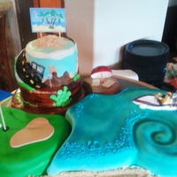 Hitting 60 At Full Throttle Cake is a collage of all the things the customers 60 year dad loves to do. Written on cake it says "Hitting 60 at Full Throttle"...