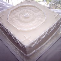 Antique Plate Cake With String Work I used one of my grandmother's antique plates to make the impression in the center. The rest is mmf and royal icing string work (just...