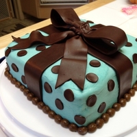 Light Blue And Brown Gift Box Cake 8 inch square strawberry cake with strawberry filling and cream cheese buttercream frosting made for my best friend's birthday....