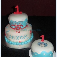 Lots Of Fun With Thing 2 And Thing 1 9 inch and 6 inch rounds tapered slightly covered in MMF. 6 inch smash with hand drawn character on edible rice paper.