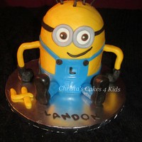 Who Doesn't Love A Minion? 3 6inch rounds and the 1/2 sports ball pan made the perfect shape. Covered in B/C with MMF accents.