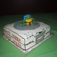Turtle Power! 10 x 10 cakes covered in BC with MMF turtle, sewer lid and accents for my son.