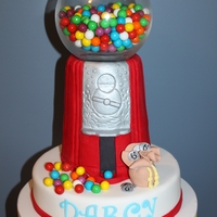 Gumball Party! White mud cake with coloured spots inside the cake. All covered in fondant with a real glass bowl. Supports used.