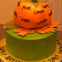 Lil Pumpkins This cake was done for a kindergarten teacher, the pumpkin has all of her students name on it and the pumpkin made out of rkt