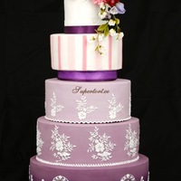 Hand Painted Royal Icing Cake With Sugar Flowers Hand painted royal icing cake with sugar flowers..