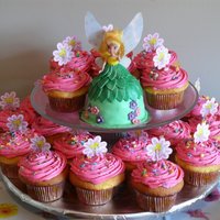 Tinkerbell Smash Cake With Cupcakes Tinkerbell cake made from a mini wondermold and small Tink doll. Iced in buttercream and covered in MMF. "Matching" cupcakes with...
